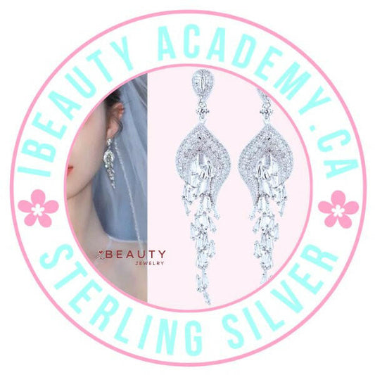 Wedding Earrings - S925 Sterling Silver Long Luxurious Tassel Earrings - PMU, Numbing Cream & Beauty Products to Canada | USA | Australia | Austria | Denmark | UK | France | Germany | Ireland | Italy | Netherlands | New Zealand...